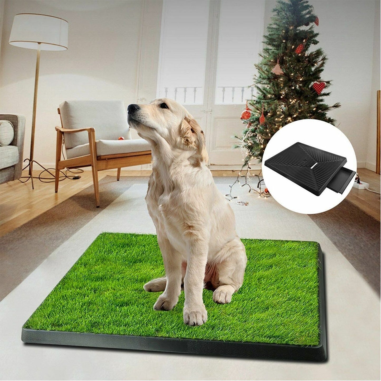 Indoor Dog Potty Training Toilet with Large Grass Mat Tray