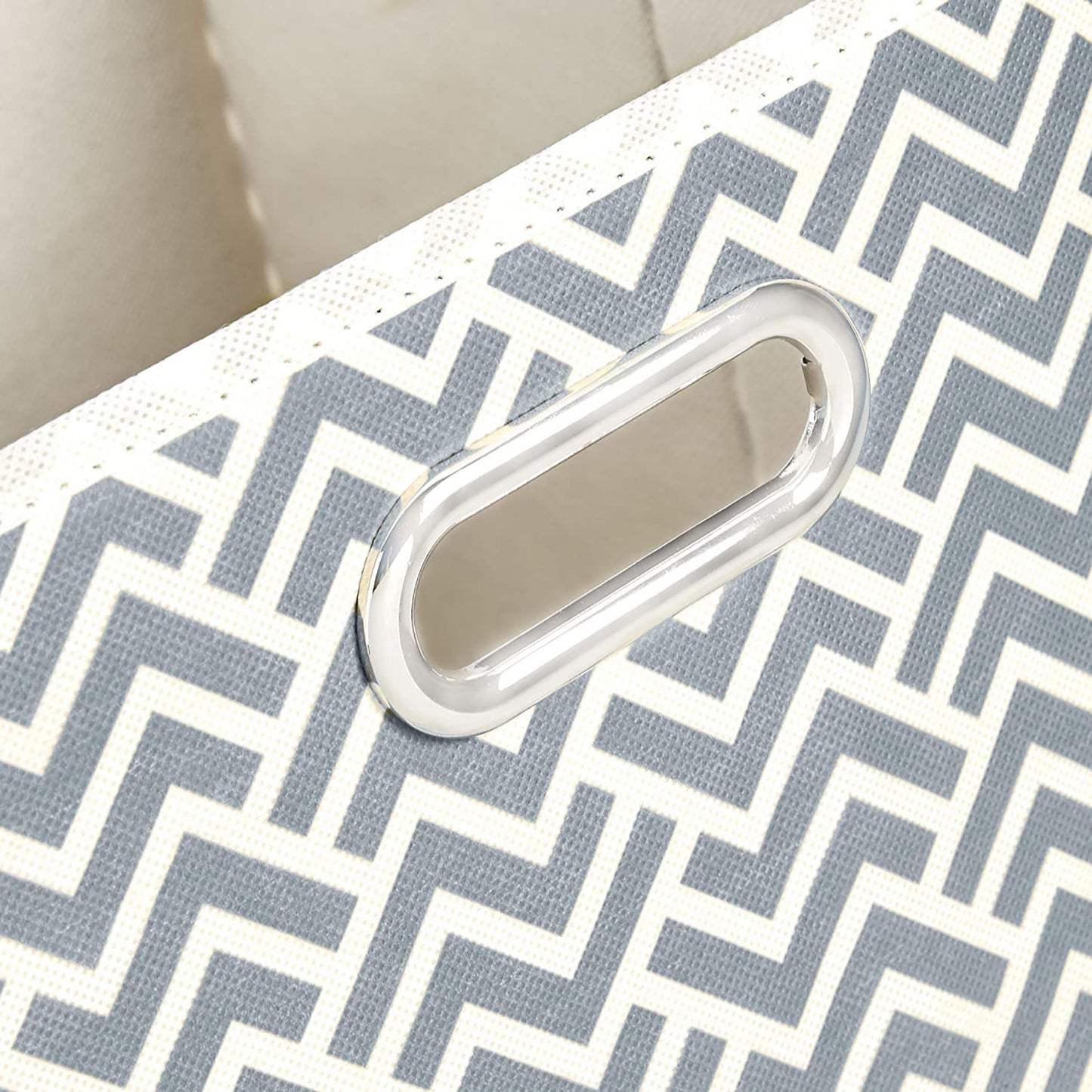 Collapsible Fabric Storage Cubes with Oval Grommets 6-Pack - Chevron Grey
