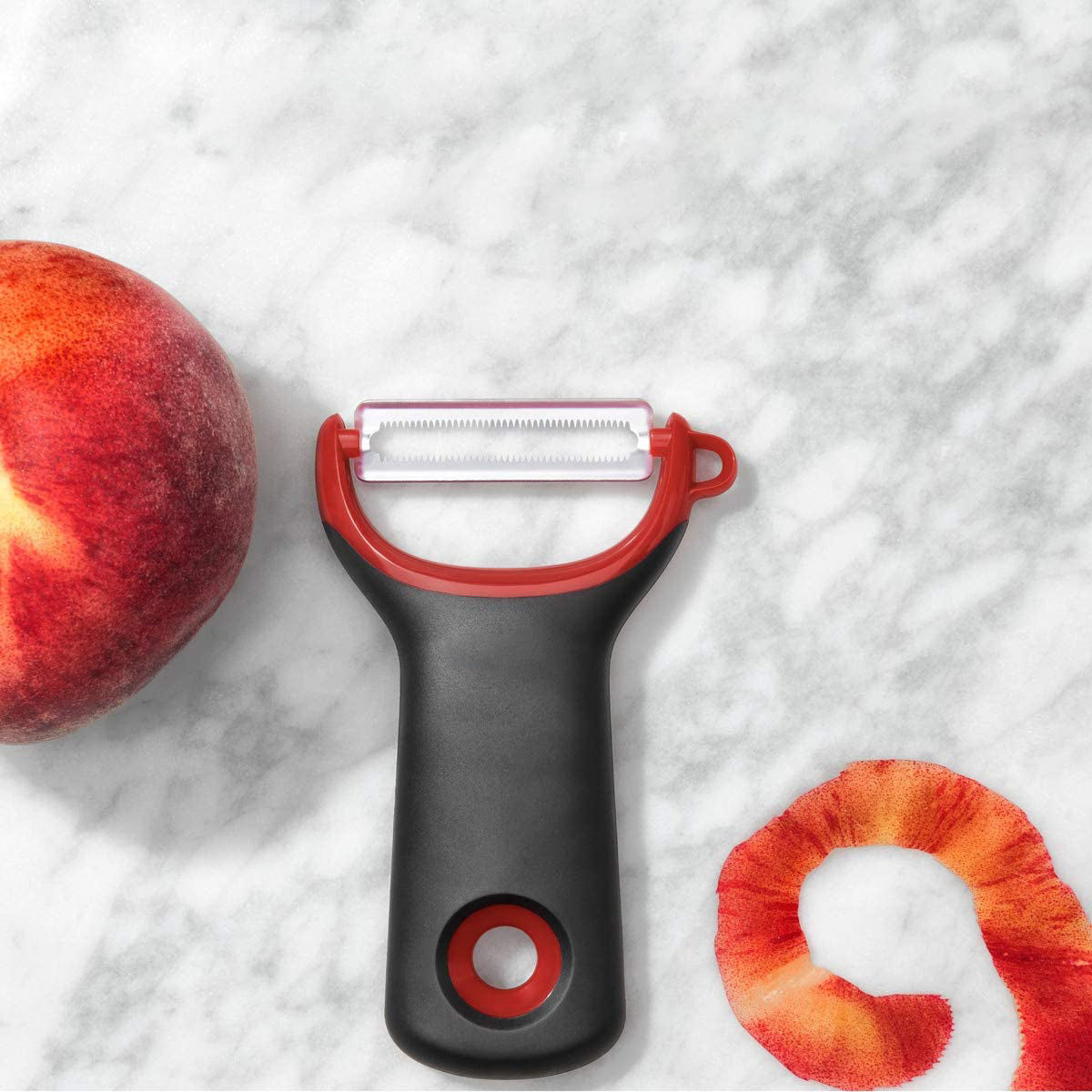 Japanese Stainless Steel Sharp Fruit and Vegetable Serrated Y Peeler - Black and Red