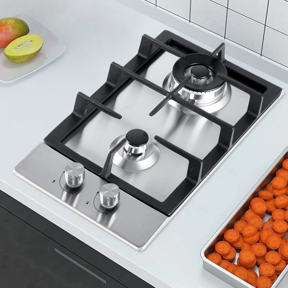 Gas Cooktop 30cm Gas Stove Cooker 2 Burner Cook Top Konbs NG LPG Steel