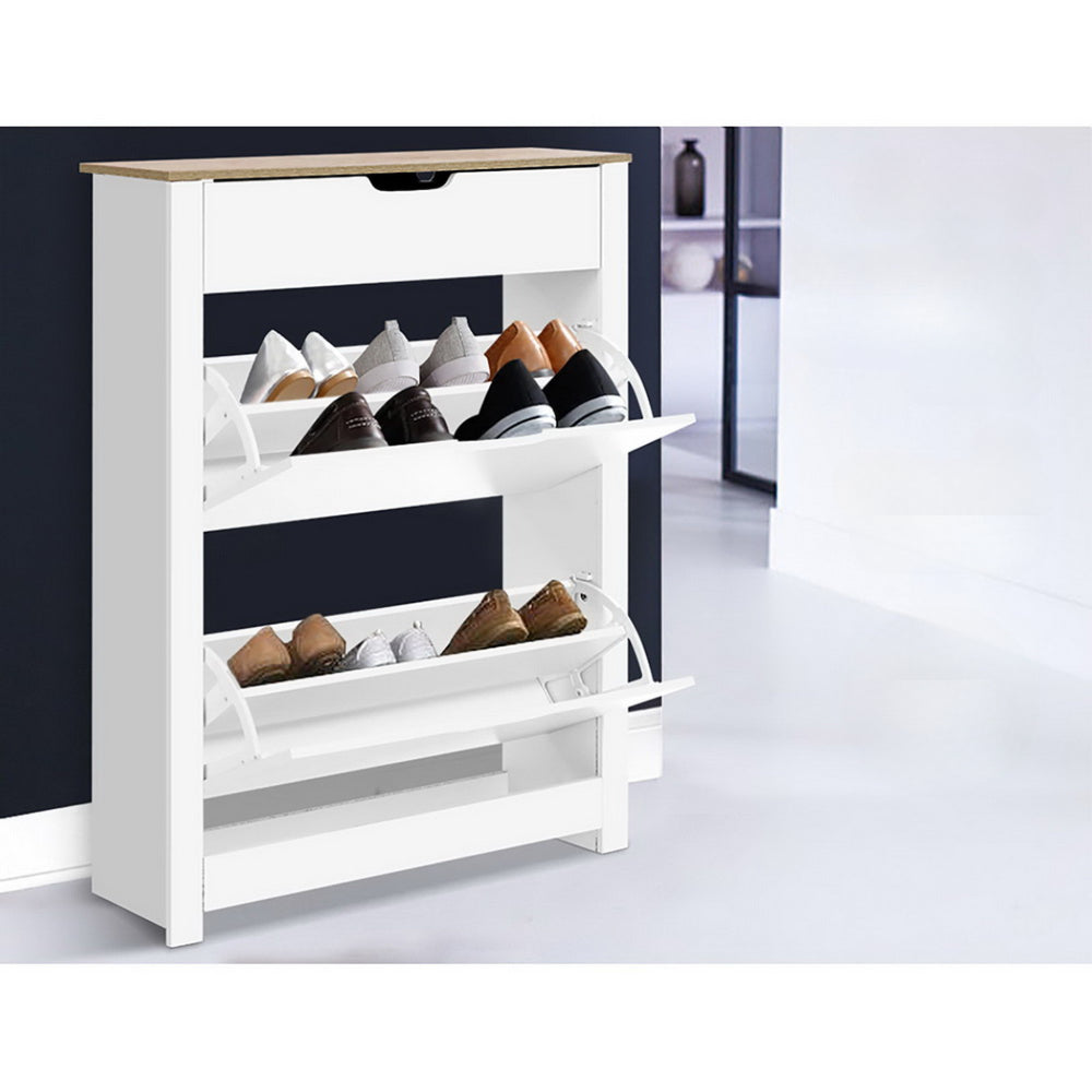 Shoe Cabinet Rack Storage Organiser Cupboard Shelf Drawer 16 Pairs White