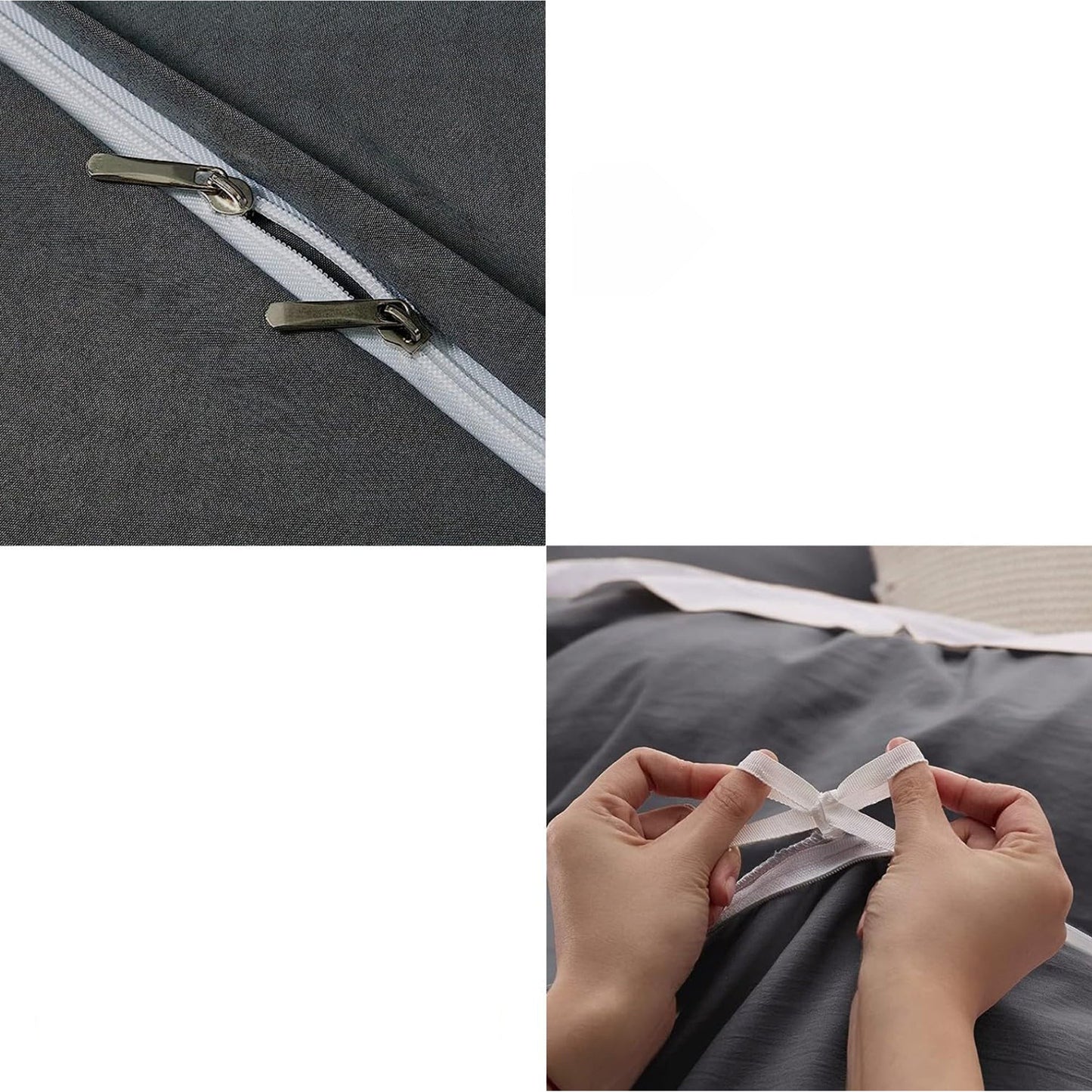 2000TC Ultra Soft Microfiber Zipper Closure Quilt Cover Set - Dark Grey