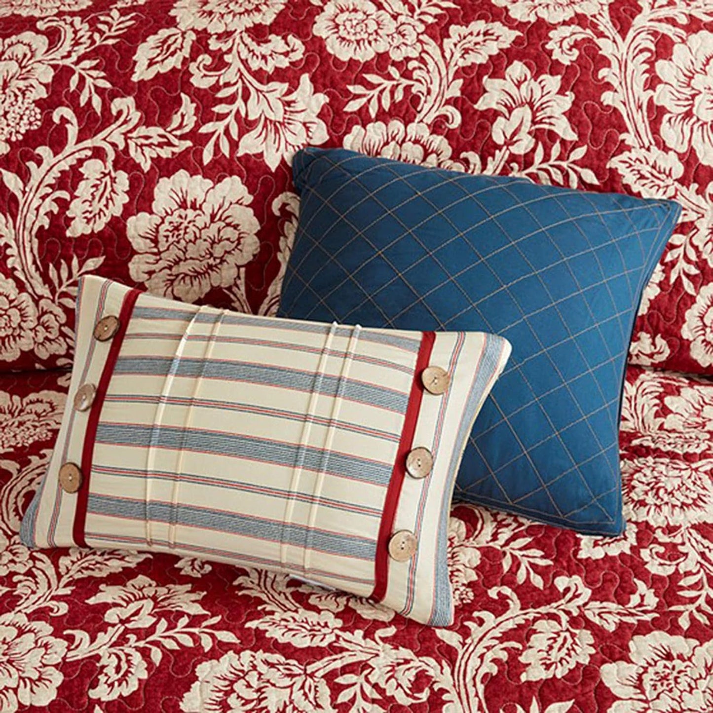 Lightweight 100% Cotton Double Sided Stitching Quilt Set - Lucy Red
