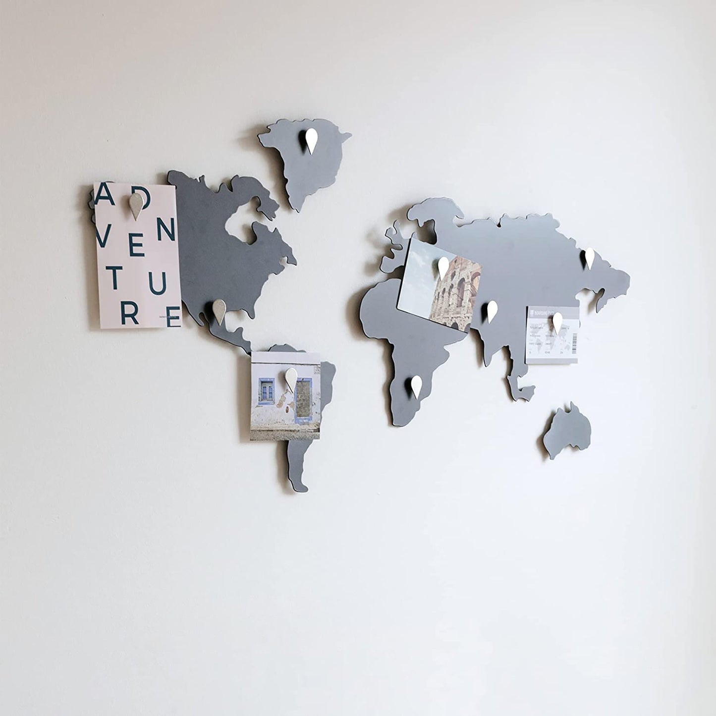 Metalic World Map Metal Wall Art Decor Wall Hanging for Living Room Bedroom Dorm - Black