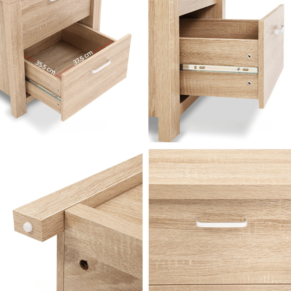Bedside Table Lamp Side Tables Drawers Nightstand Unit Beige Wood