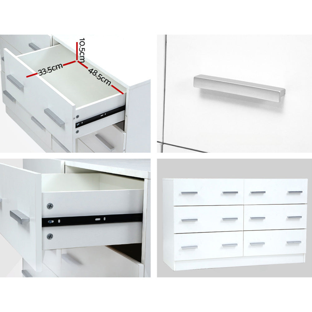 6 Chest of Drawers Cabinet Dresser Tallboy Lowboy Storage Bedroom White