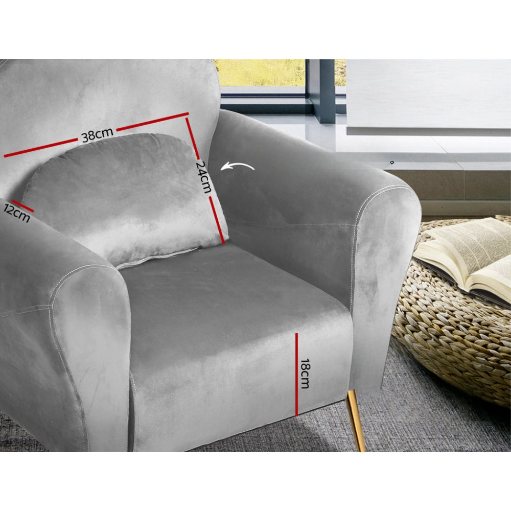Armchair Lounge Chair Accent Armchairs Chairs Sofa Grey Velvet Cushion