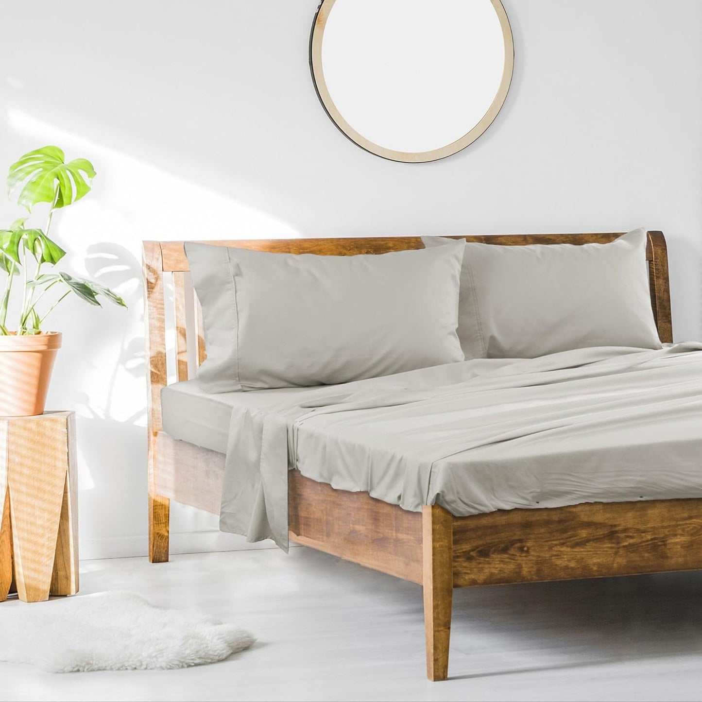 1000 Thread Count Cotton Rich Bedding Sheet Set with Pillowcases - Silver