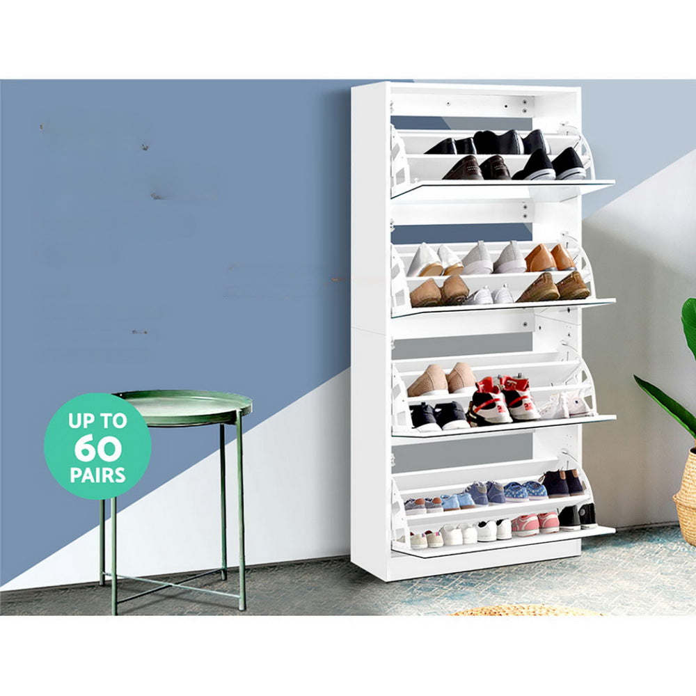 Shoe Cabinet Mirror Shoes Storage Rack Organiser 60 Pairs Cupboard Shelf