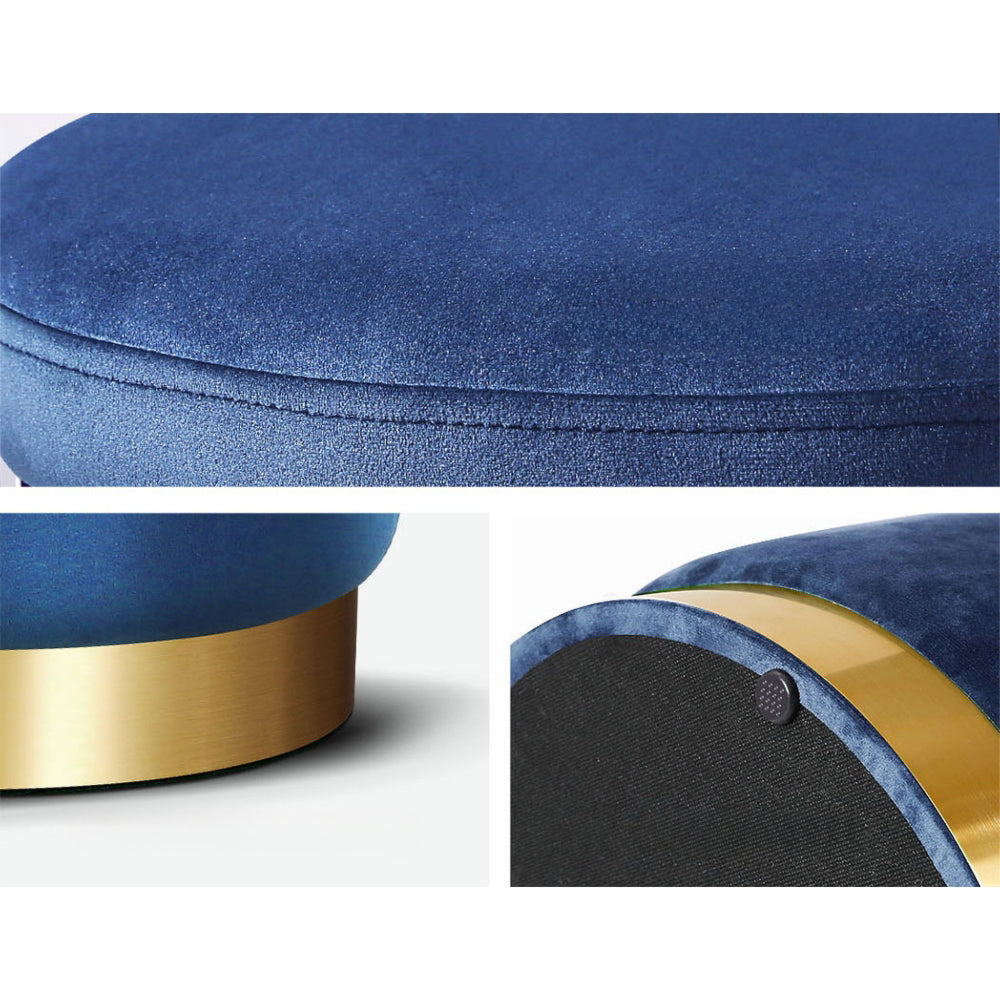 Foot Stool Round Velvet Ottoman Foot Rest Pouf Padded Seat Footstool Navy