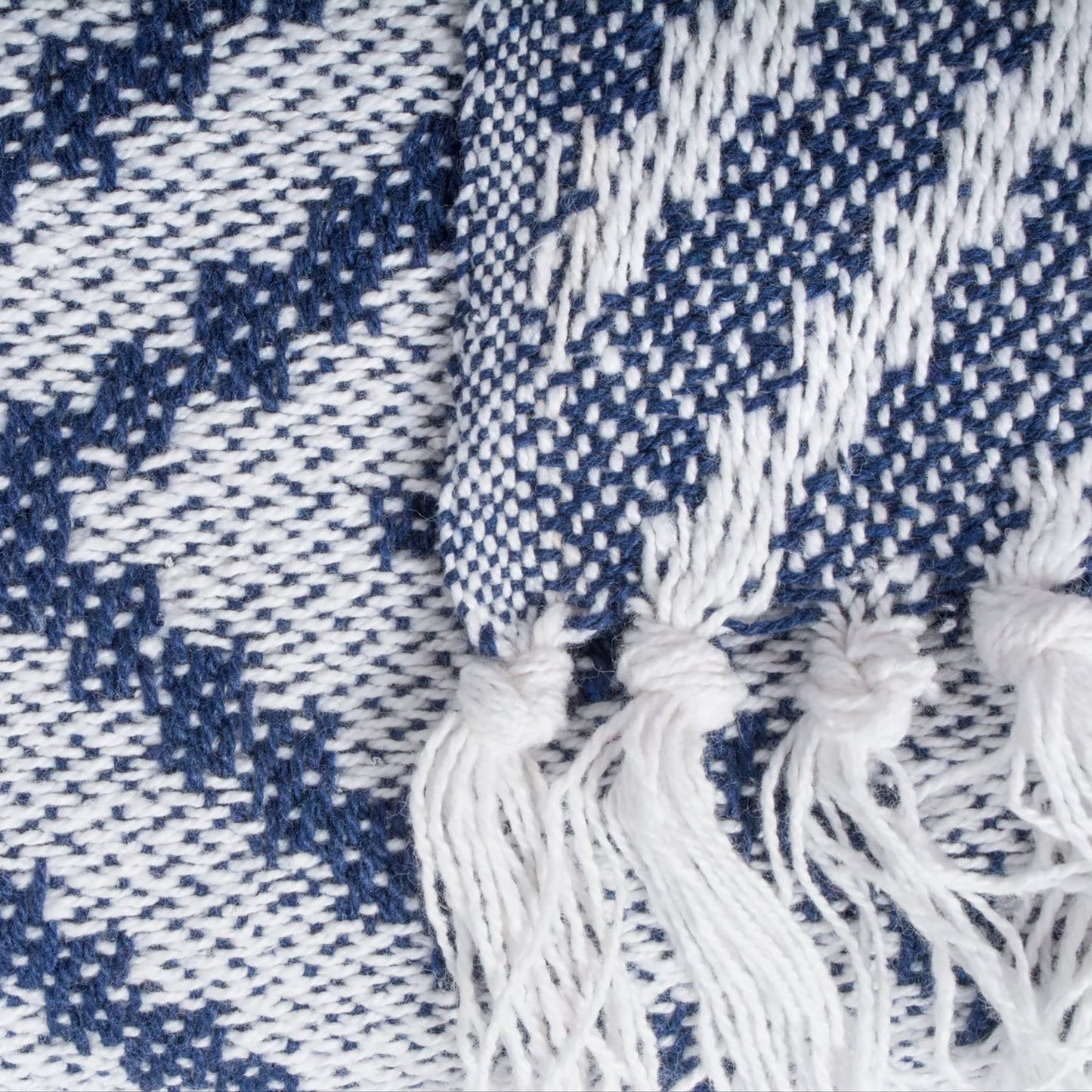 Large Rustic Farmhouse Throw Blanket with Decorative Tassles 50 x 60 - Chevron Nautical Blue