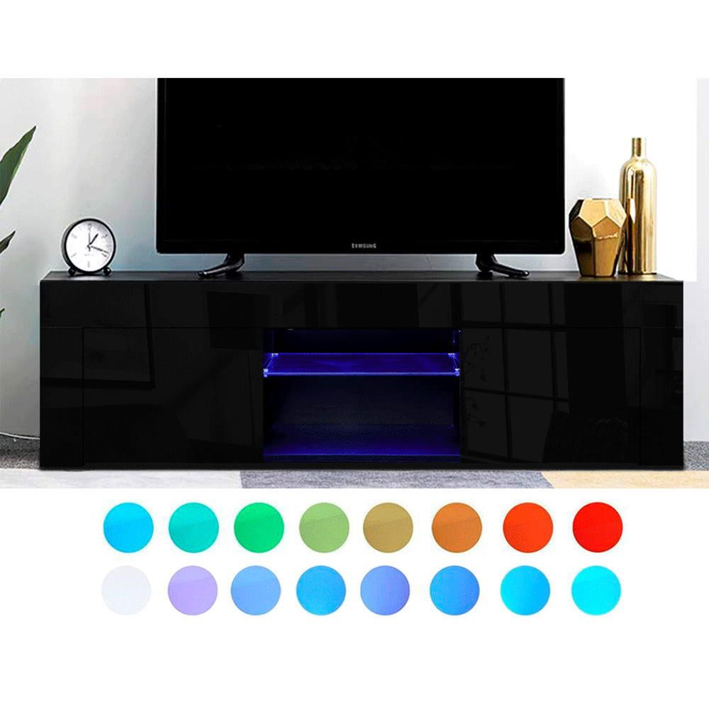130cm RGB LED TV Stand Cabinet Entertainment Unit Gloss Furniture Black