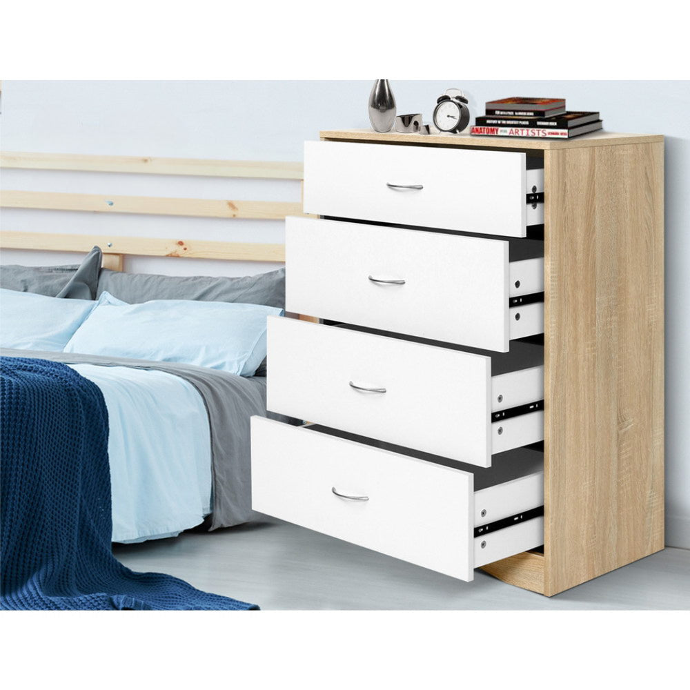 4 Chest of Drawers Tallboy Dresser Table Bedroom Storage White Wood Cabinet