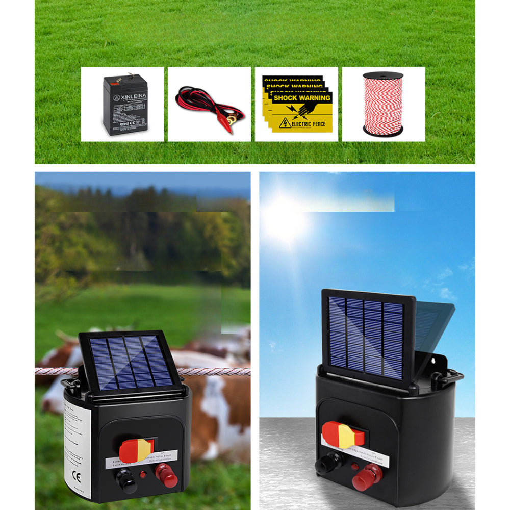 Electric Fence Energiser Solar Powered Charger Polytape Rope - 3km