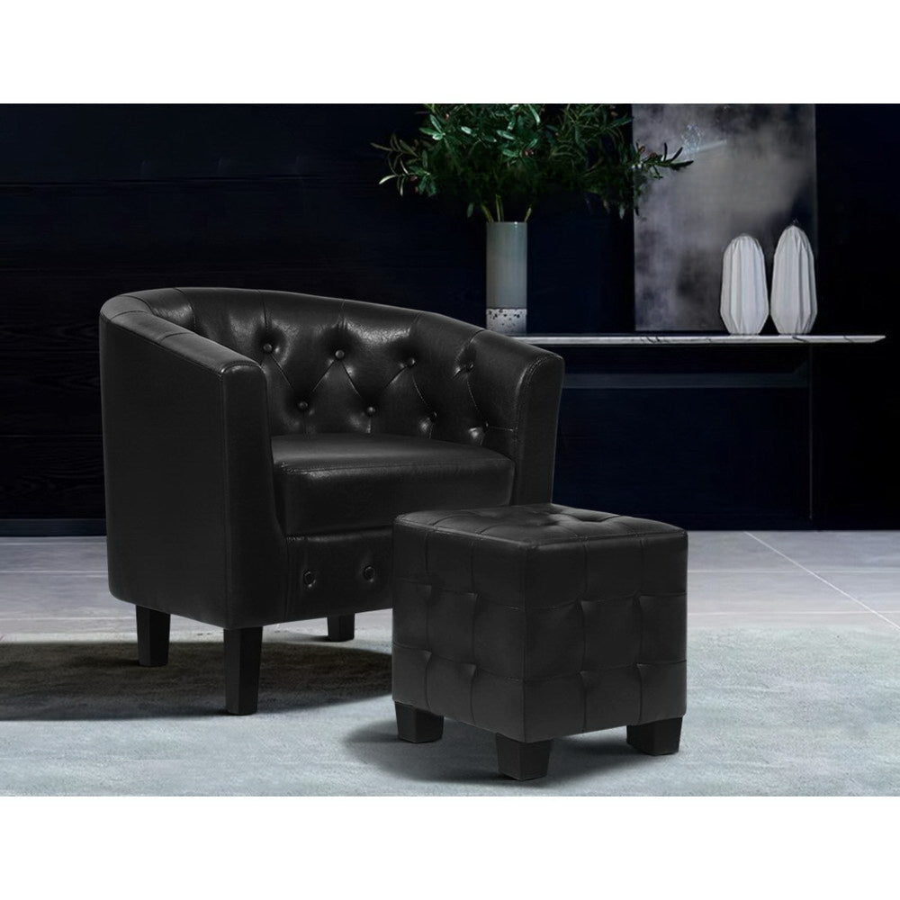 Armchair Lounge Chair Ottoman Tub Accent Chairs PU Leather Sofa Armchairs Black