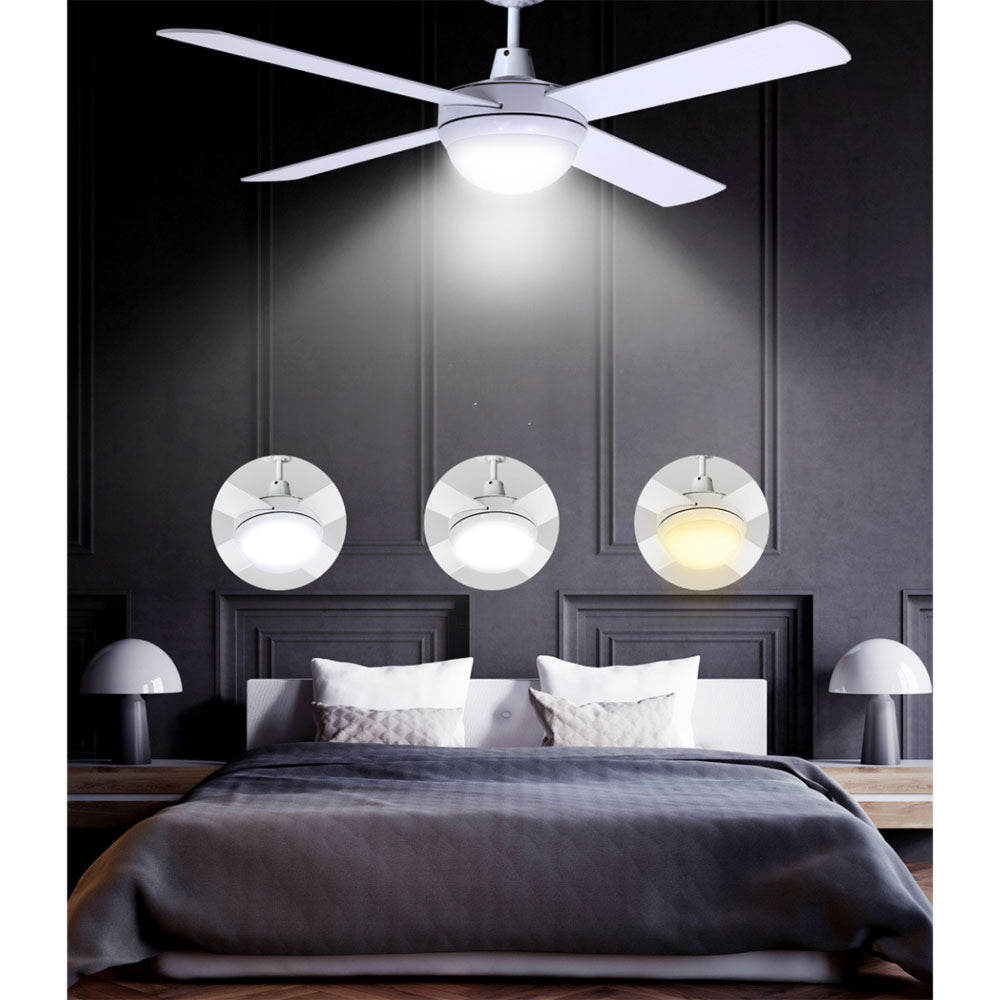 52'' Ceiling Fan w/Light w/Remote Timer - White