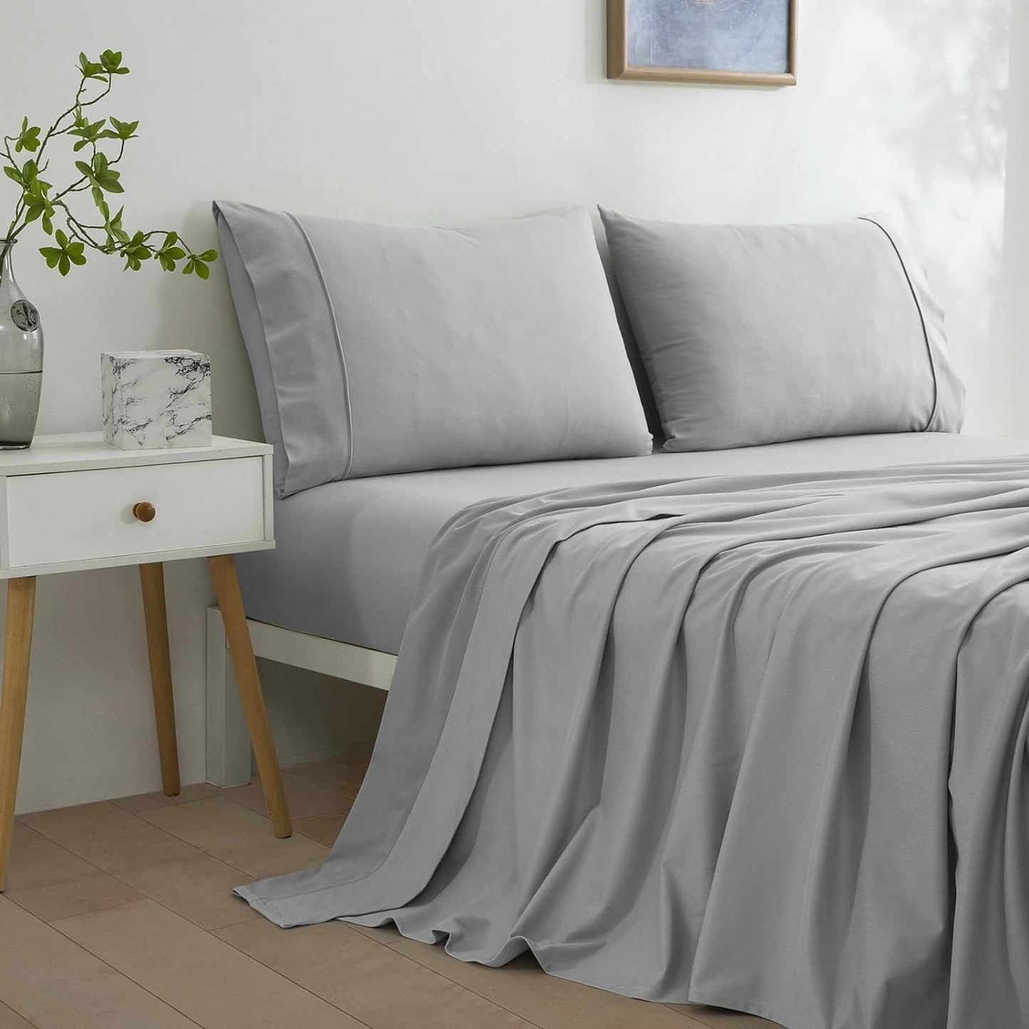 130 GSM Flannelette Soft Luxurious Micro Flannel Bed Sheet Set - Silver