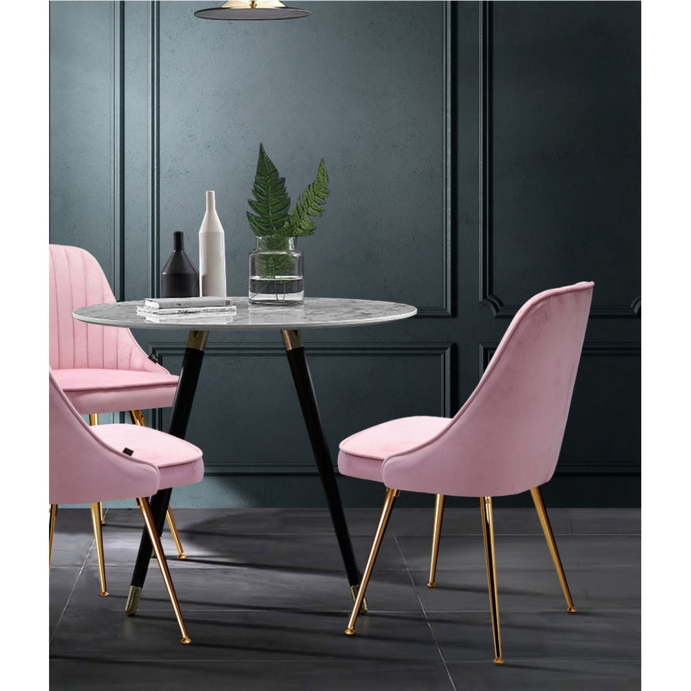 Set of 2 Dining Chairs Retro Chair Cafe Kitchen Modern Iron Legs Velvet Pink