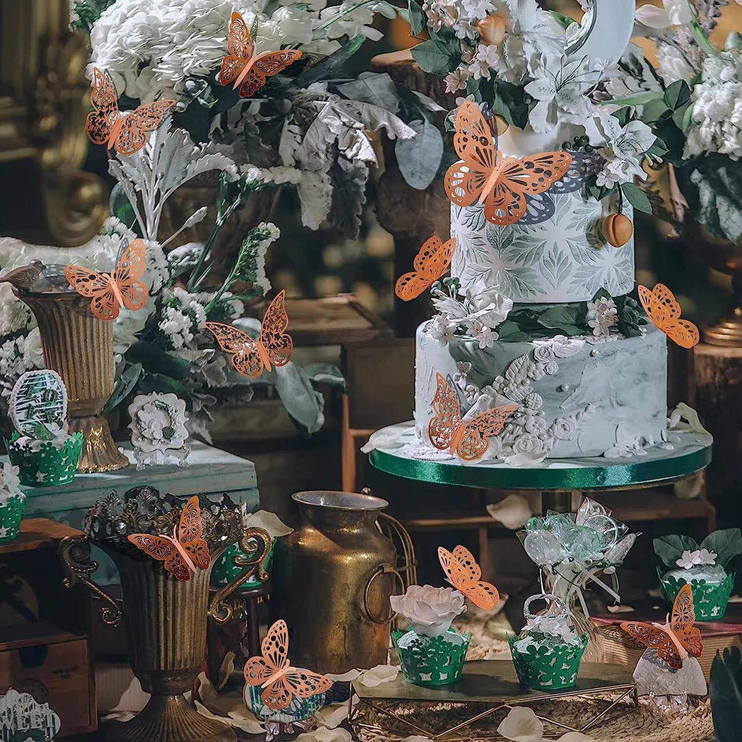 3D Removable Metallic Butterfly Wall Sticker Decoration 72 Pcs - Rose Gold