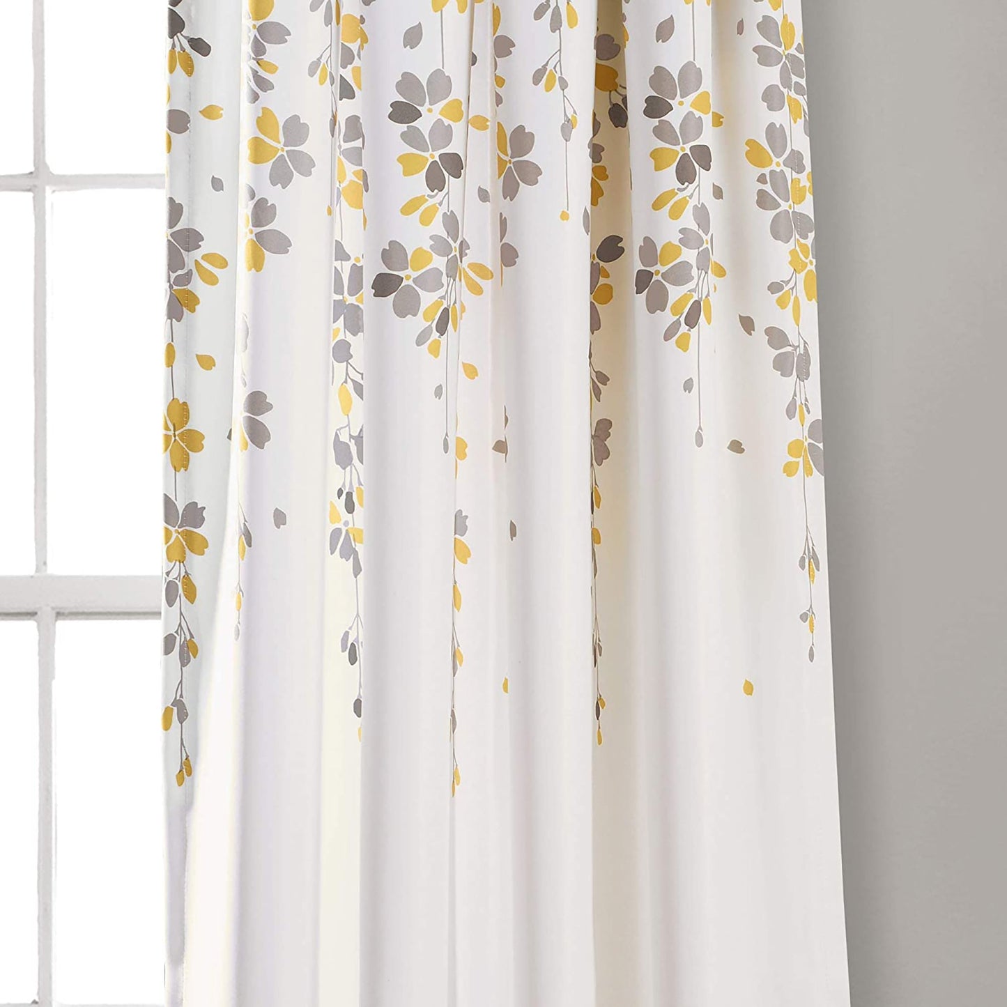 Weeping Flowers Room Darkening Window Panel Curtain Set 84X52 inch - Yellow Grey