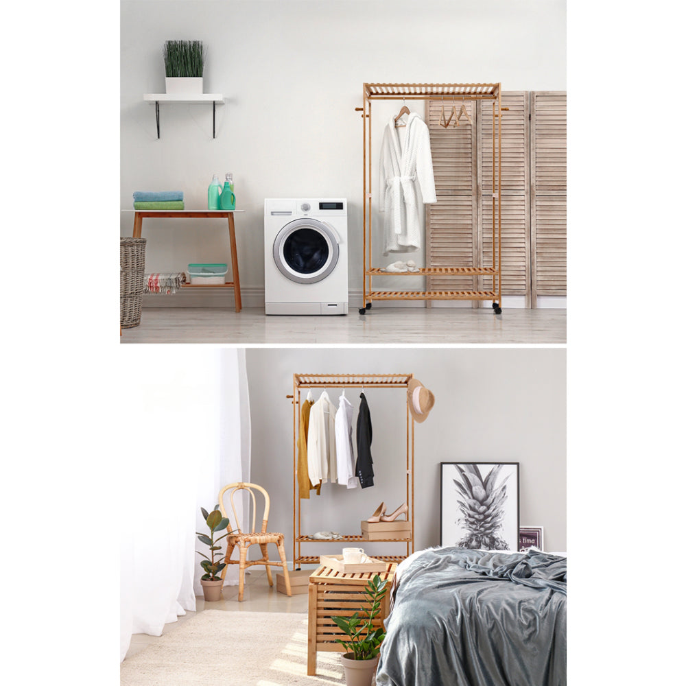 Bamboo Clothes Rack Coat Stand Garment Hanger Wardrobe Portable Airer