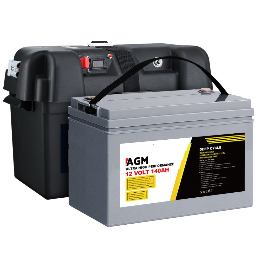 Solar Powered Marine Battery Battery Caravan Box AGM 4WD 140Ah - 12V