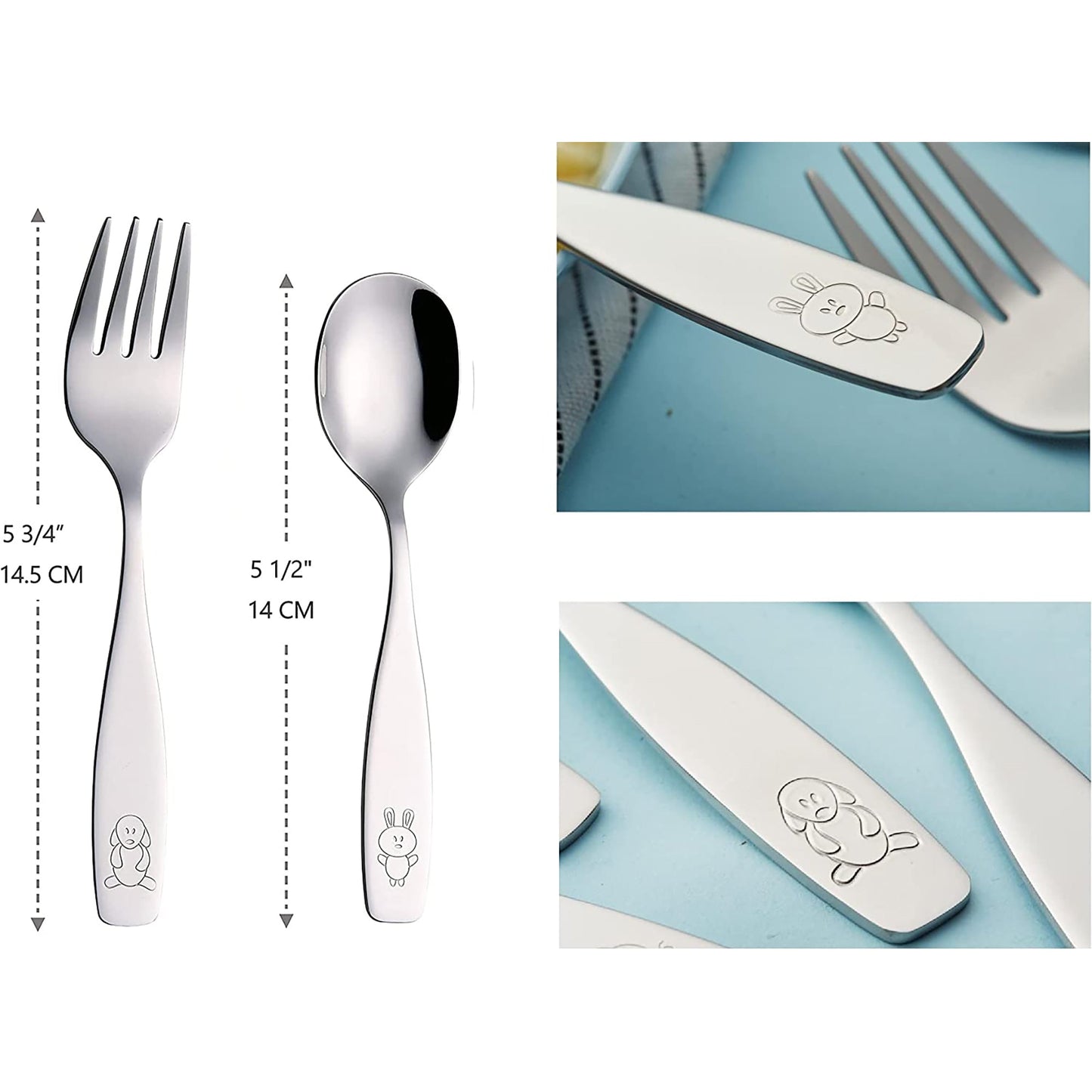 Stainless Steel Children Cutlery Set Flatware with Fork and Spoon - 6 pcs