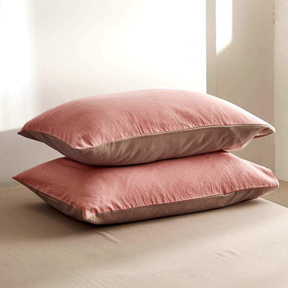 Washed Cotton Quilt Set Pink Brown Single/Double/Queen