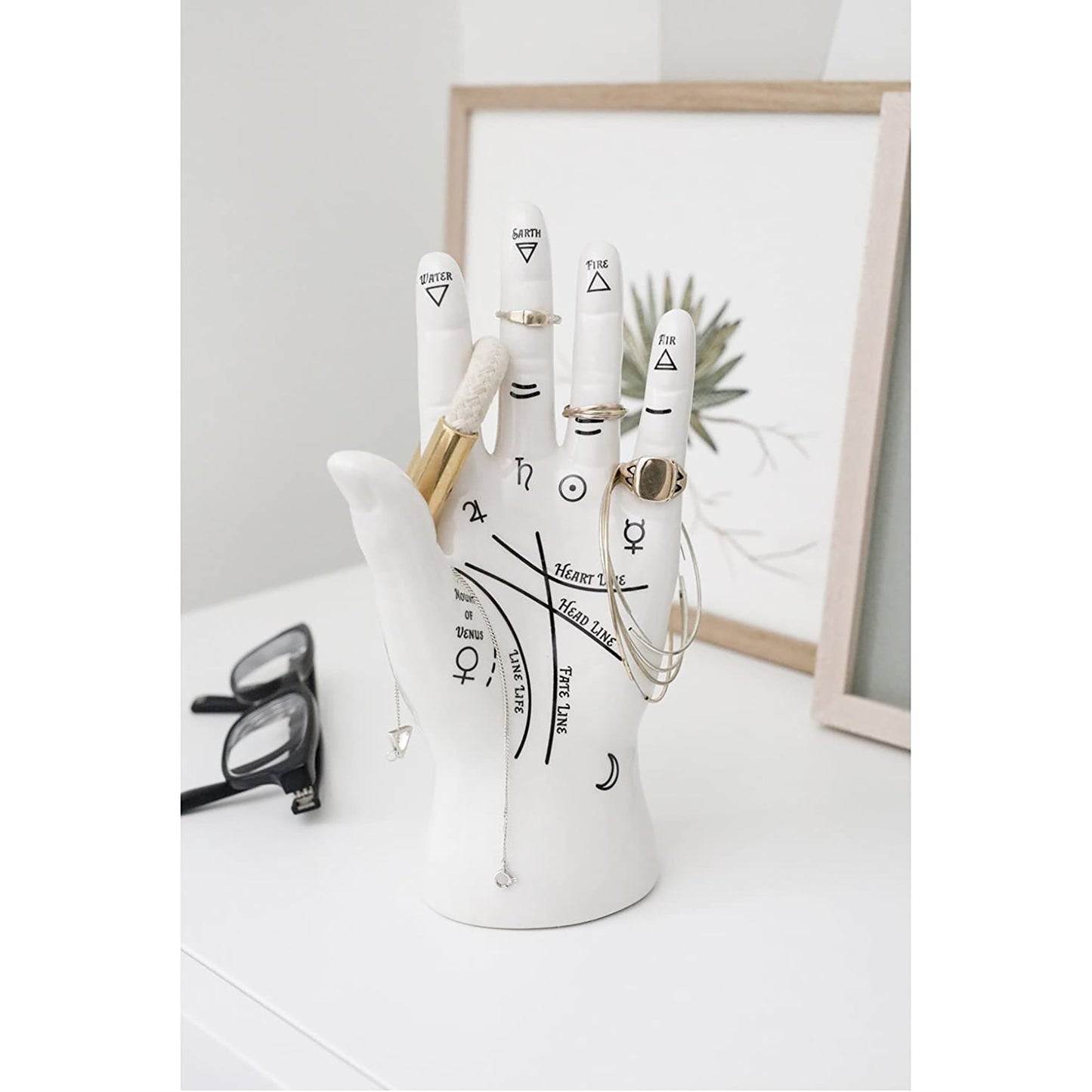 Palm Reader Jewelry Stand for Rings Necklace Bracelet - White