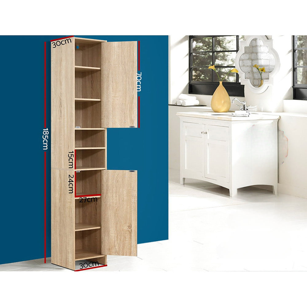 185cm Bathroom Cabinet Tallboy Furniture Toilet Storage Laundry Cupboard Oak