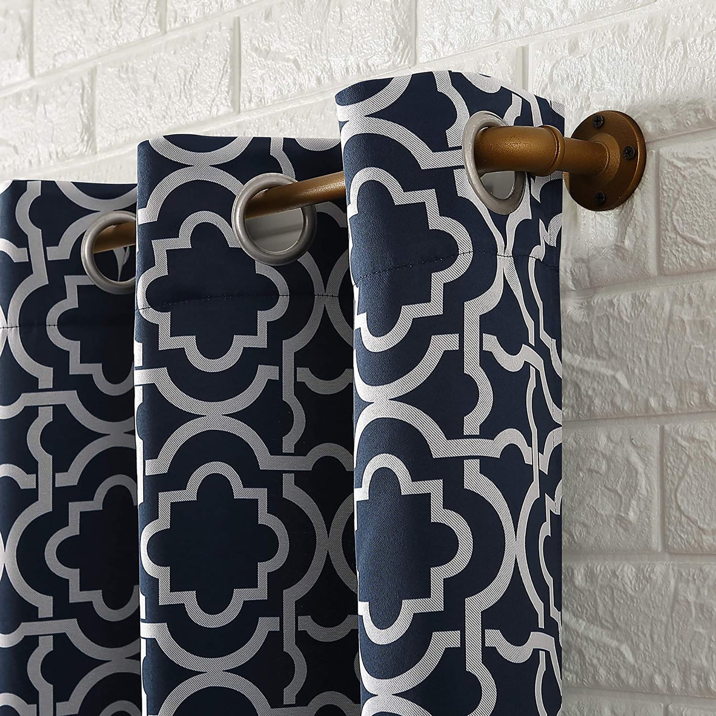1PC Trellis Blackout Grommet Curtain Panel 40x95 Inch - Navy Blue