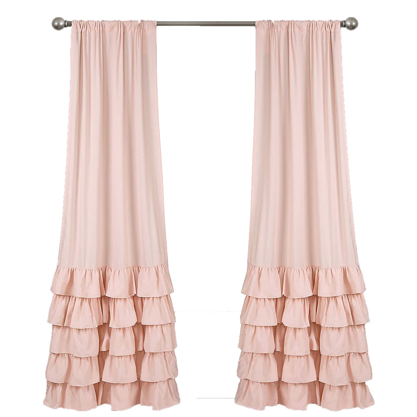 Ruffled Print Window Curtain Panel Set 84 inch - Pink Blush