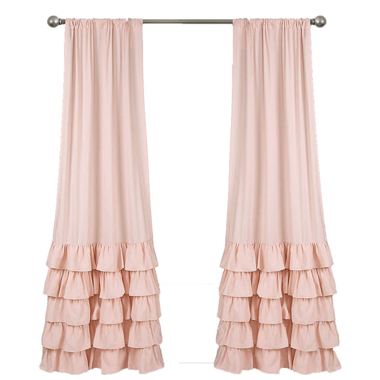Ruffled Print Window Curtain Panel Set 84 inch - Pink Blush
