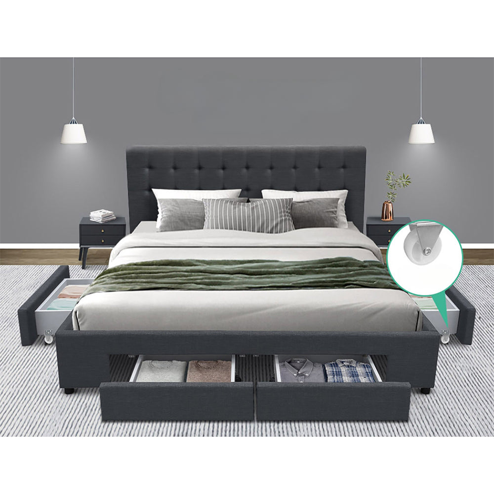 Avio Bed Frame Fabric Storage Drawers - Charcoal King