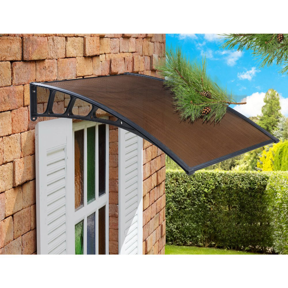 Patio DIY Window Door Awning Canopy Sun Shield Brown - 1.5x3m
