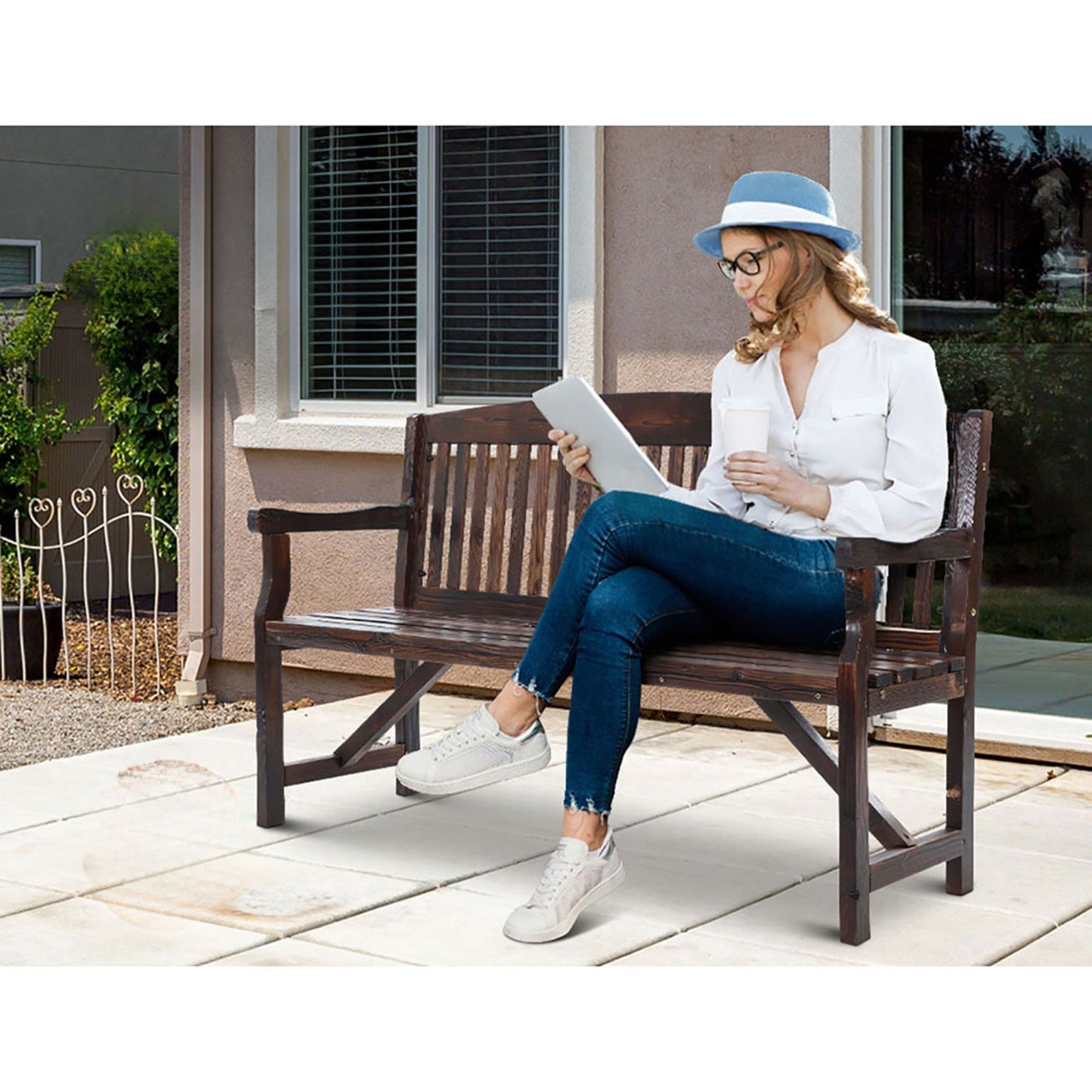 Wooden Garden Bench Outdoor Furniture Decor Patio 3 Seater - Natural