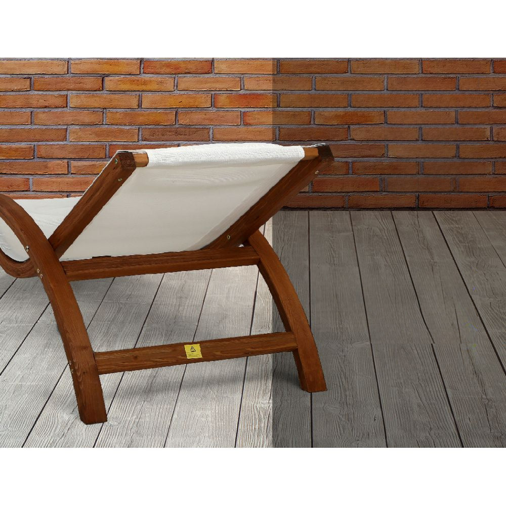 Outdoor Wooden Sun Lounge Chair Garden Patio Furniture - Cream