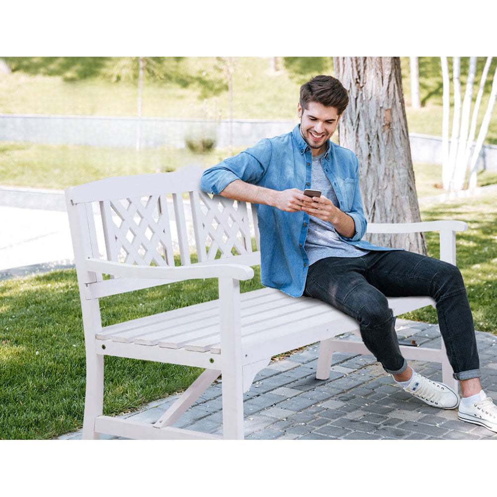 Wooden Outdoor Garden Bench Patio Lounge Chair 3 Seater - White