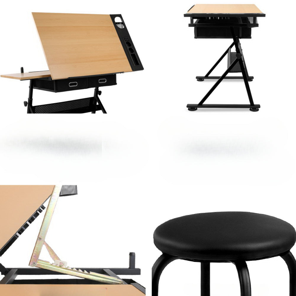 Tilt Drafting Table Stool Set - Natural & Black