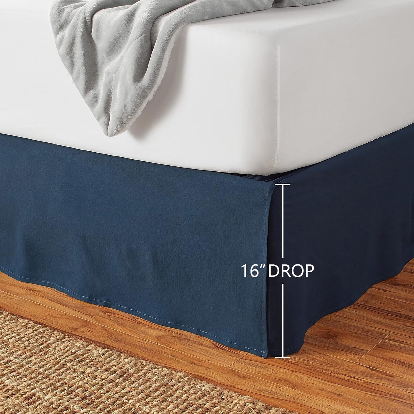 Polyester Lightweight Pleated Bed Skirt - Navy Blue