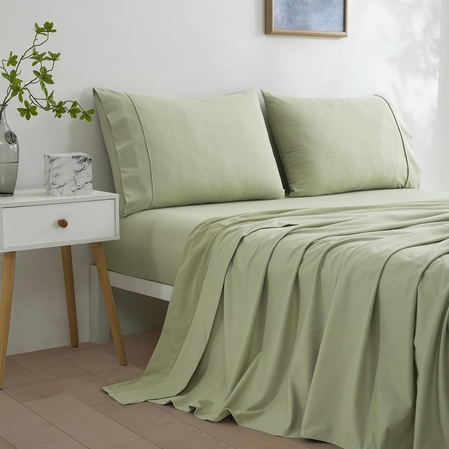 130 GSM Flannelette Soft Luxurious Micro Flannel Bed Sheet Set - Sage