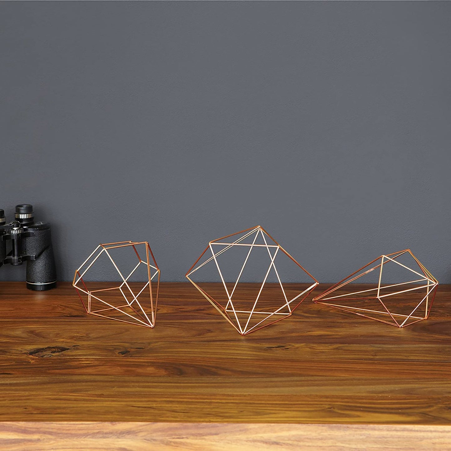 Geometric Sculptures Modern Metallic Wire Shapes Wall Decor Set of 6 - Copper