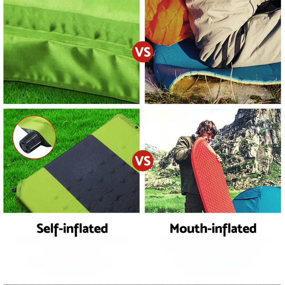 Camping Self Inflating Sleeping Mat Air Bed Double - Green