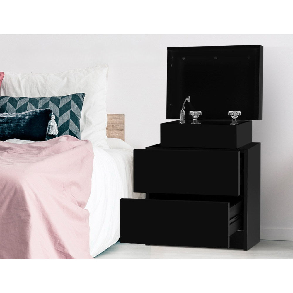 Bedside Tables 2 Drawers Side Table Storage Nightstand Black Bedroom Wood