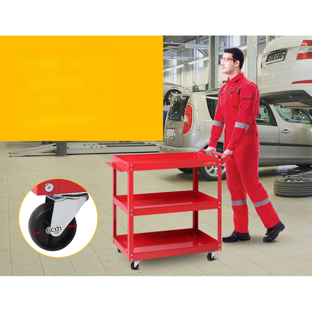 Tool Cart Trolley Mechanic Steel Storage Organizer 3 Tier - Red