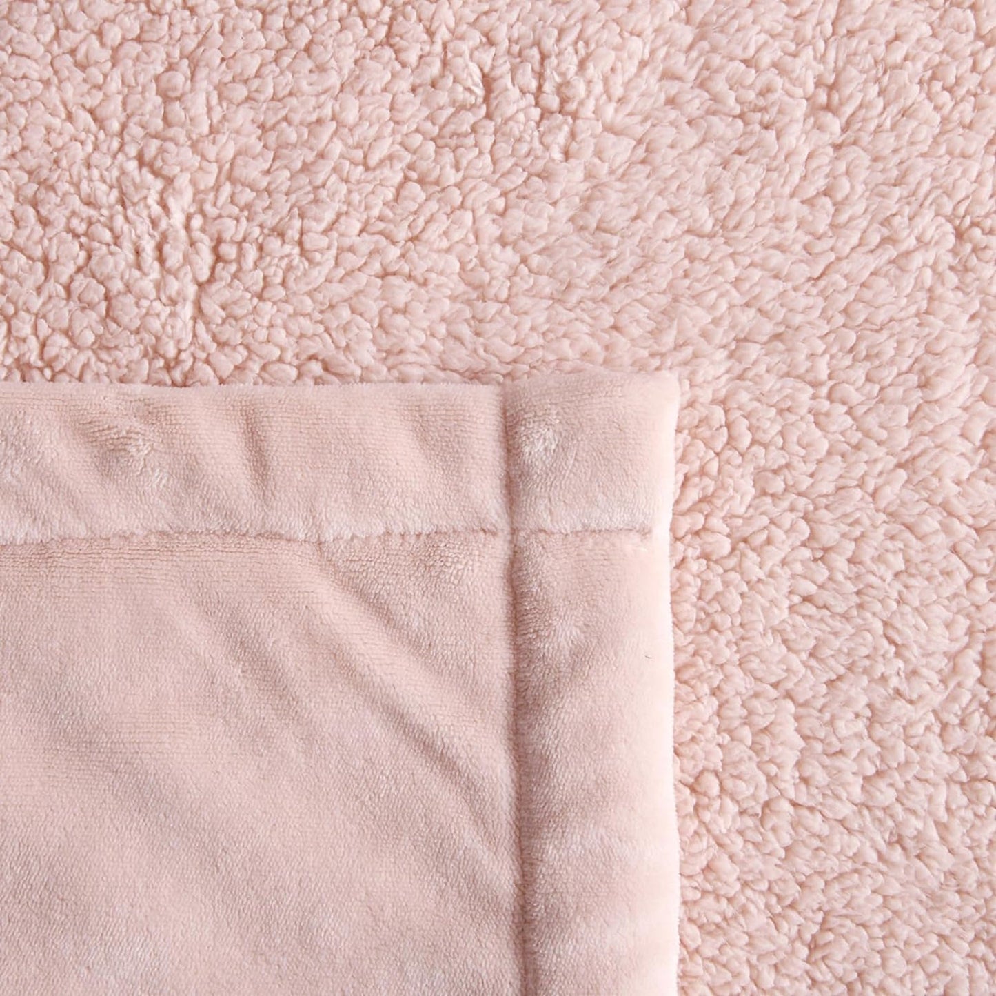 100% Polyester 200gsm Fleece and Sherpa Reverse Throw Blanket - Blush