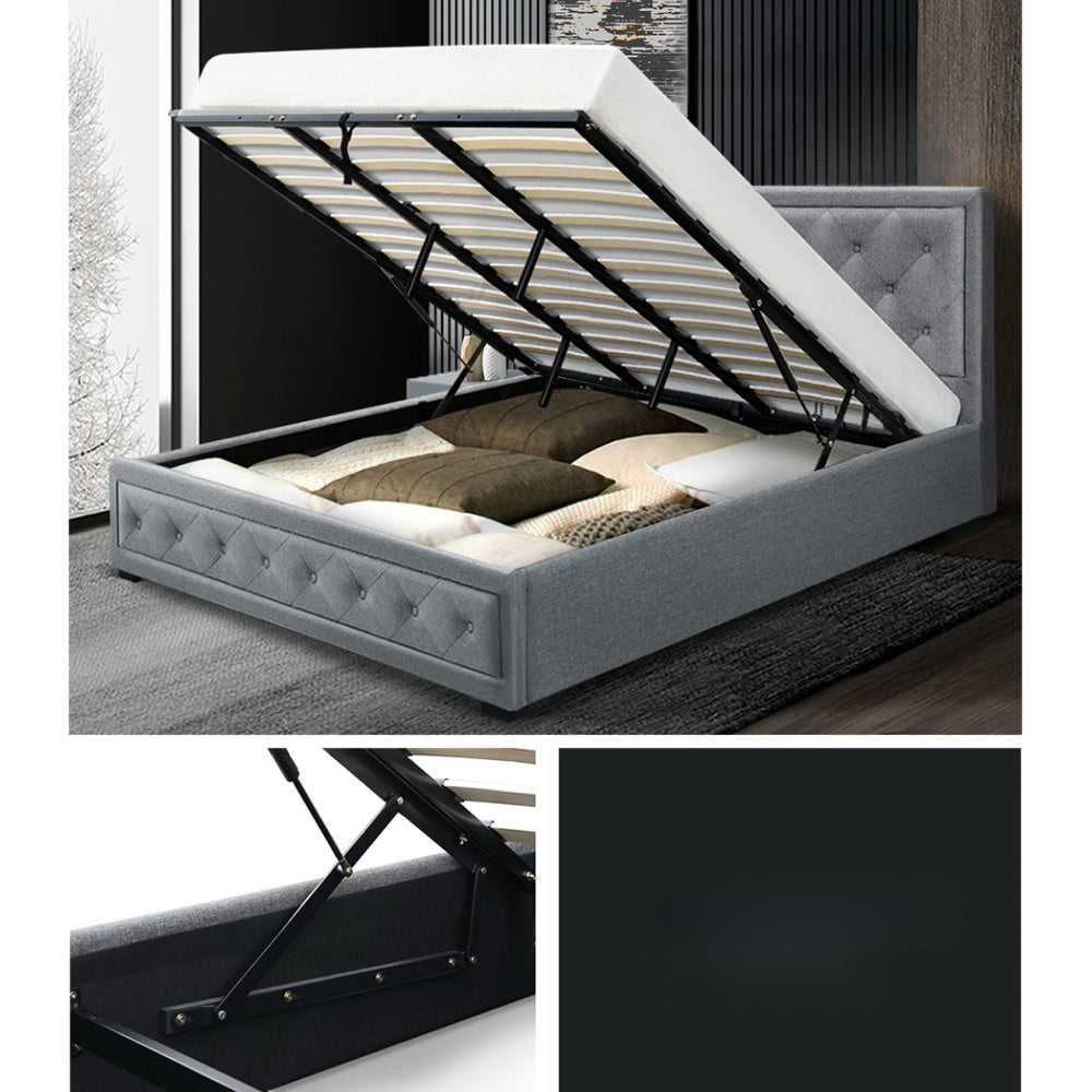 Bed Frame Fabric Gas Lift Storage - Grey King