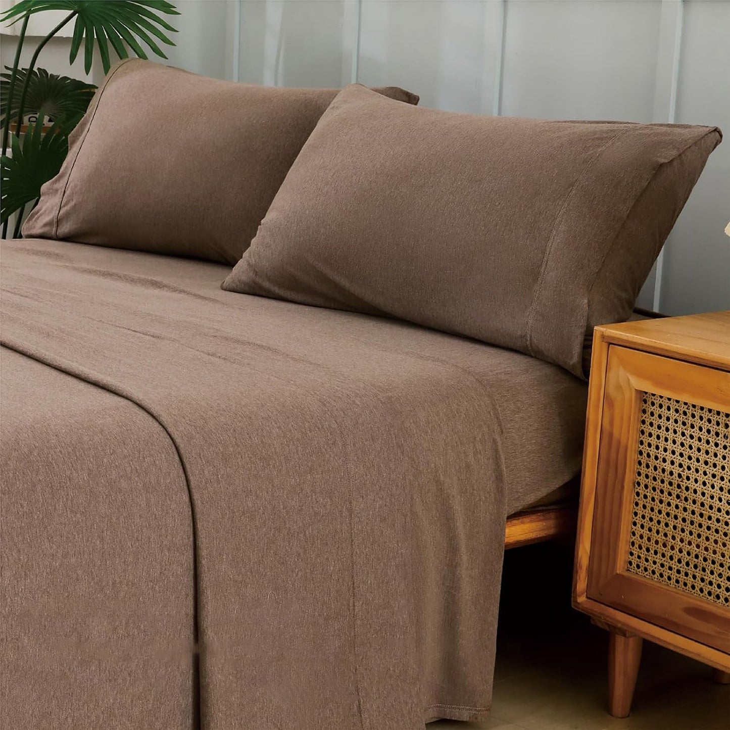 Breathable Skin-Friendly Ultra Soft Cotton Jersey Bed Sheet Set - Coffee Marle