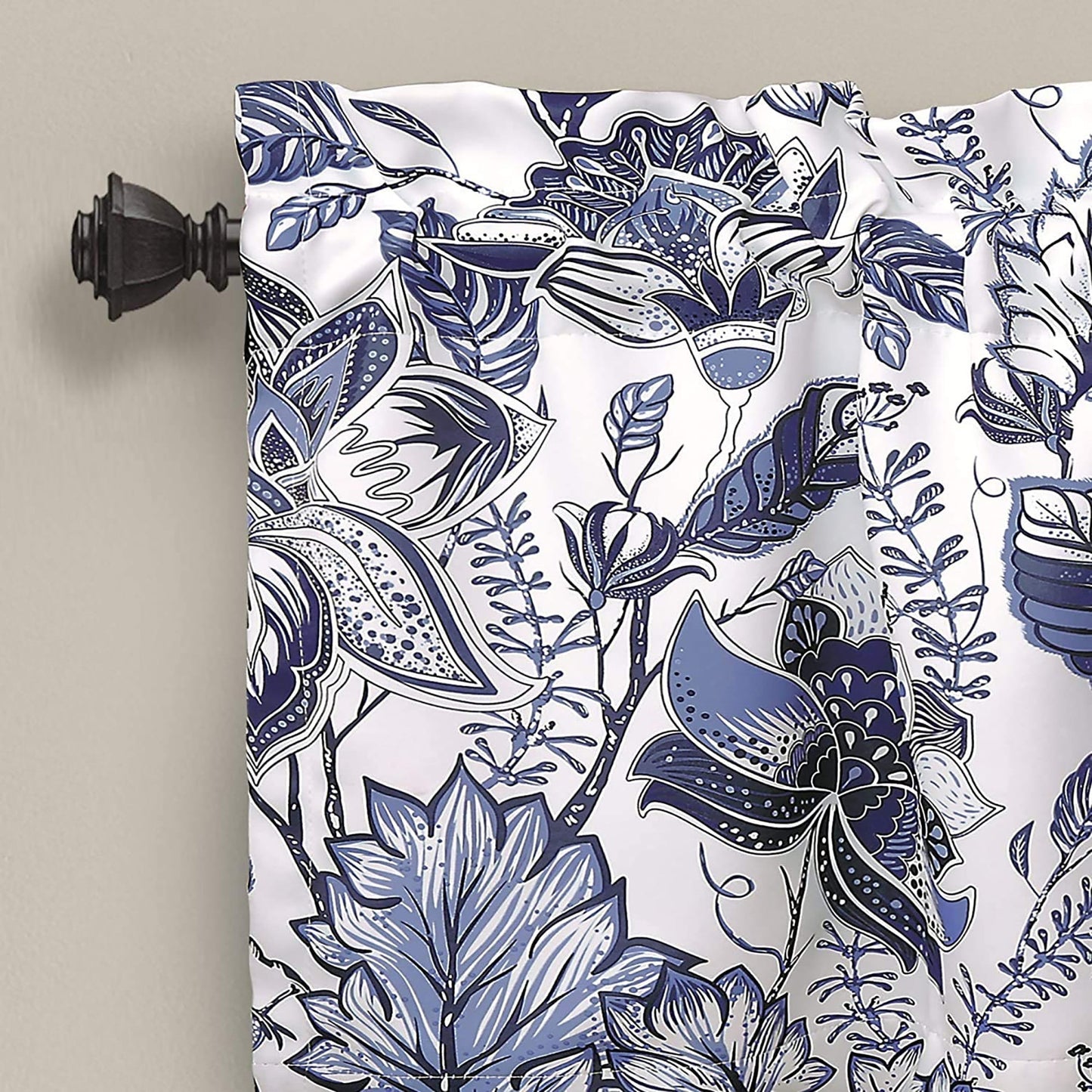 Jacobean Single Curtain Valance with Elegant Floral Print 18 Inch L - Blue