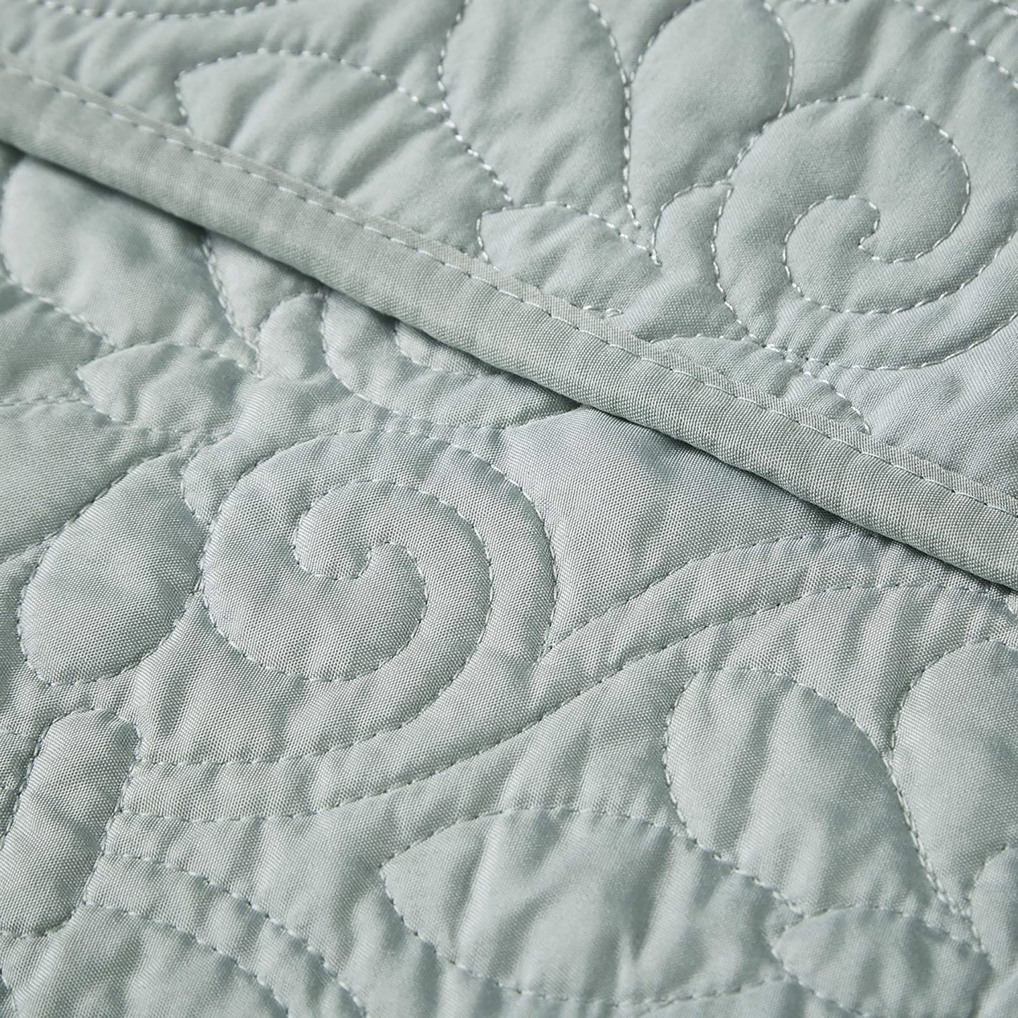 Quilted Cotton Filled Throw Blanket with Piping Borders 60x70 Inches - Seafoam